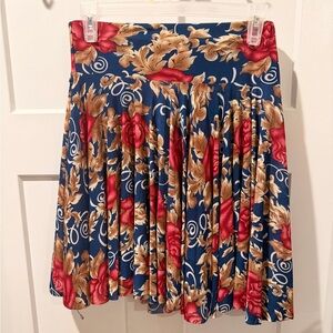 Pleated Floral Mini Skirt - Navy with Red & Gold Print